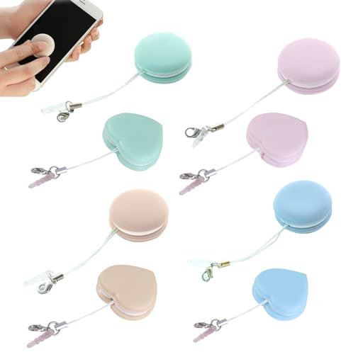 Macaron Nettoyeur d'Écran de Téléphone, 8 Pièces Nettoyant Ecran Ordinateur avec Étui et Lanière, Nettoyant Ecran Réutilisables pour Mobile, PC, TV, Tablette, Lunettes, Kit Nettoyage