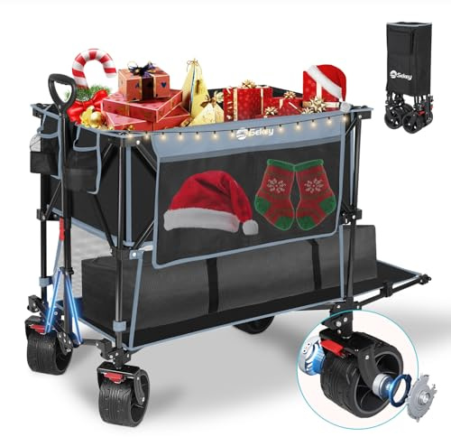 Sekey XXXXL Chariot de Transport Pliable 350 l avec pneus Extra Larges 17 x 10 cm 4XL Double 4021 Bleu avec Noir
