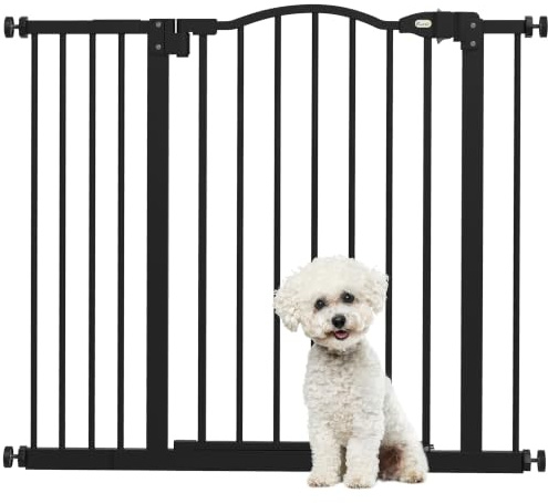PawHut Pressure Fit Dog Stair Gate 74-94cm Adjustable 78cm Tall Black | No Drilling, Safety Gate, Auto Close, for Doorways and Hallways