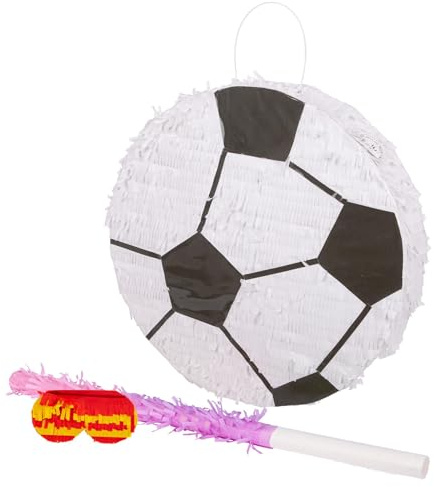 Fax Potato 3pc Fußball Pinata-Set mit Rose Stock & Augenbinde - Mexikanisch Kinder Mädchen Jungen Geburtstagsfeier Partys Spiele Dekorationsset