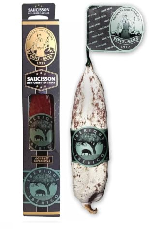 FONT-SANS 1917 Salchichón Ibérico Pata Negra, 220 g – Spanische Salami | Luftgetrocknete, traditionelle Trockenwurst vom iberischen Schwein – traditionelle Gourmet-Bauernwurst aus den Pyrenäen