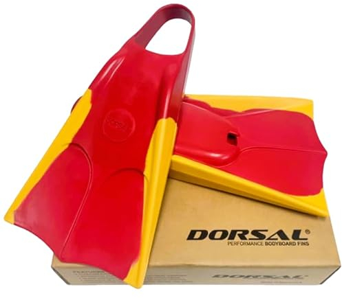 DORSAL Lifeguard Schwimmende Schwimmflossen (Flippers), Rot/Gelb, Größe L – Herren Größe 10–11