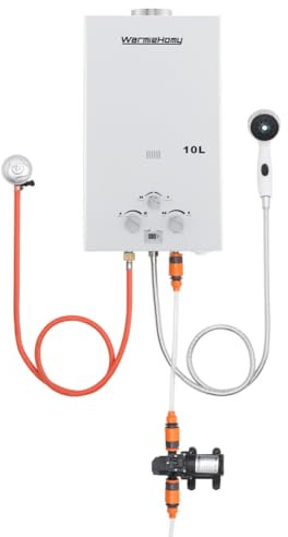 Warmiehomy Gas Water Heater 10L Instant Gas Water Heater with 12V Water Pump Propane Portable Camping Shower for Outdoor Camping RV Trip Horse Washing