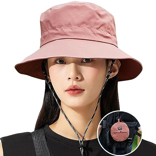 Tyuodna Fischerhut Herren,Sonnenhut Herren Damen wasserdichte Schnelltrocknend,Anglerhut Herren UV-Schutz,Safari Hut Herren mit Verstellbarer Schnur Unisex (Wasserdichtes Nylon, Rosa)