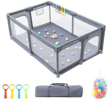 GLOKID Laufstall Baby 120 X 180cm, Laufgitter baby, große Sicherheitsspielplatz, mit Anti-Kollision Schaum Absperrgitter mit atmungsaktivem Netz, Einschließlich Ocean Balls y Pull Rings (XWL 1218)