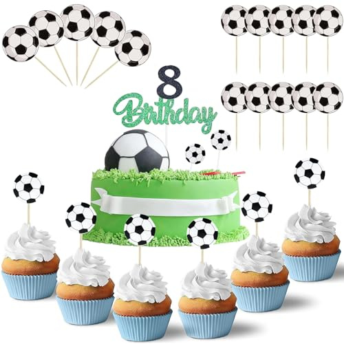 mohito 50 Stück Fussball Cupcake Topper, Fussball Muffin Deko, Kuchendekorationen für Sportbälle, Sport Theme Tortendeko für Babyparty Geburtstagsfeie Kuchendekoration