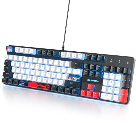 SbocKeeb Tastiera da gioco RGB, 104 tasti Tastiera meccanica cablata Full Size, tastiera cremosa con tastierino numerico, interruttore rosso lineare NKRO Tastiera meccanica full size per Windows