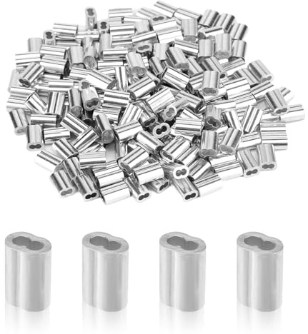 MAEXUS 100 Stücke Seilklemmen 4mm, Drahtseilklemme, Aluminium Pressklemmen, Aluminiumhülsen, Doppelhülsen, kabel sleeve, Draht Seilverbinder, Für 2mm Drahtseile und Kabel (Silber)