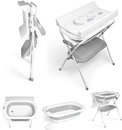 MS BabyWorld – Zoe – Bañera para Bebé con Patas | Cambiador y Cesta Portaobjetos | Tapón y Patas Antideslizantes | Plegable, Portátil y Fácil de Guardar