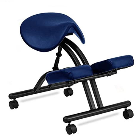 LULUMAIC Sattelsitz-Kniestuhl mit Rollen, Verstellbarer ergonomischer Stuhl, für Zuhause und Büro, abgewinkelter Sitz, Hocker zur Korrektur der Unabhängigkeit der Sitzhaltung (Dunkelblau)