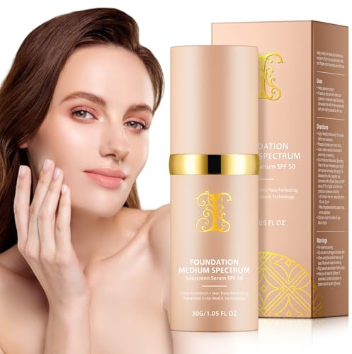 Colour Changing Foundation Liquid 4 in 1, Foundation for Older Women, Hydrating Longwearing & Waterproof Concealer, SPF 50+ Makeup Base Nude Face, Foundation Medium Spectrum for all Skin