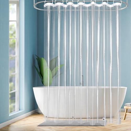 EurCross Duschvorhang 200x200 Transparent Anti-Schimmel Badvorhang mit 5 Magneten Unten für Badezimmer, Plastik PEVA Wasserdicht Duschvorhänge mit 14 Ringen
