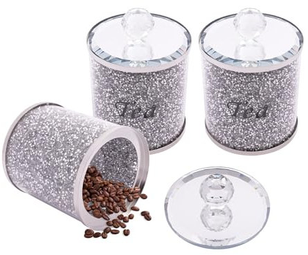 RjcdOPL Lot de 3 Boîtes de Rangement Cuisine Pour Café, Sucre et Thé, Pots de Rangement en Verre et Inox, 10 x 14cm, Recipient pour Farine, Sucre, Céréales, Haricots, Café, Sel