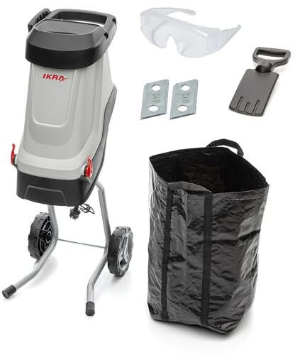 IKRA biotrituratore elettrica IMH 2800, incl. sacco di raccolta da 45 l, 2800 W, incl. 2x lame reversibili di ricambio & occhiali di sicurezza
