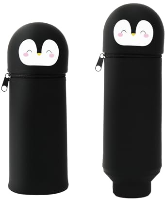 2-in-1 Kawaii Federmäppchen Pinguin, Mäppchen Jungs Mädchen Silikon Federmäppchen, Stand Up Schulmäppchen, Cartoon Tier Stifthalter Federmappe, Pencil Case Pinguin Stifte Mäppchen für Schulbedarf
