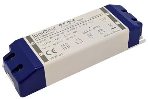 Lumonic I Transformateur LED BLV-80-24 I 24V 80W I Input 220-230VAC I sans Scintillement I Protection Contre Les surcharges I Bloc d'alimentation LED I pour l'éclairage LED