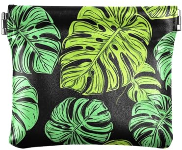 Green Monstera Deliciosa Women's Small Leather Coin Purse Unique Jewelry for Women Boys Girls