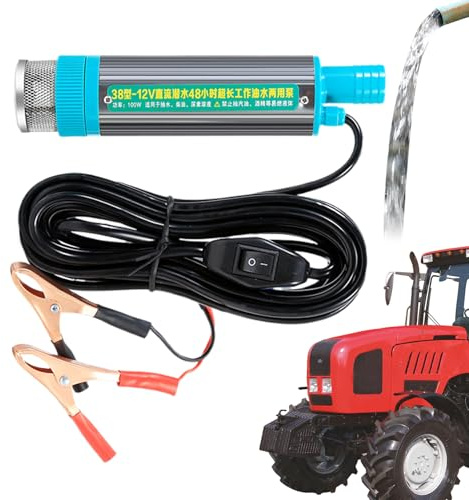 Bomba Sumergible – Bomba para Agua, y barriles, de llenado portátil con 2 Pinzas de para Coche, camión