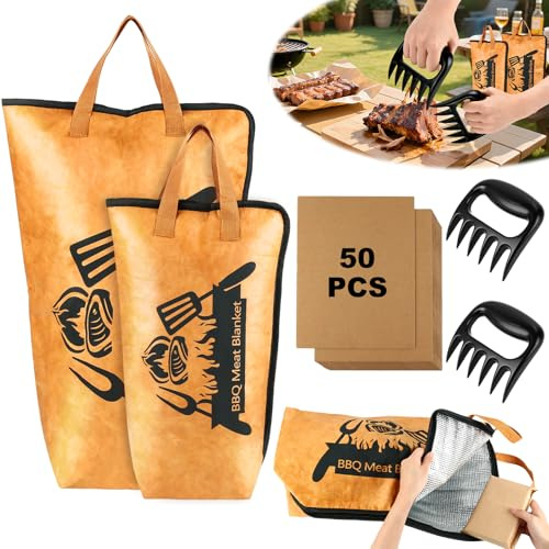 Lot de 2 couvertures de barbecue pour reposer la viande, fumoir réutilisable, sac de repos isotherme de grande capacité avec pattes d'ours, couverture de poitrine pour bœuf/porc/épaules/dindes