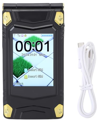ciciglow Vänd Telefon, Dubbel Skärm Smart Mobiltelefon 2g Lång Standby Dual SIM 32MB+64 MB, Voice Broadcast Flip Phones for Seniors (BLACK)