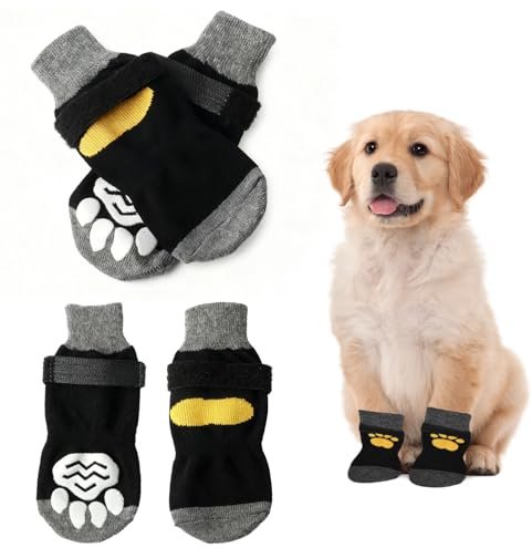 2 pares de calcetines antideslizantes para perros por ambos lados con goma elástica, protección para patas lesionadas, zapatos transpirables para interiores y exteriores para todas las estaciones en