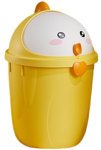 DOITOOL Poubelle Compacte Jaune en Pp avec Couvercle Style Poulet Mignon pour Chambre et Bureau, Poubelle Intérieure Pratique et Décorative pour Garçon et Filles