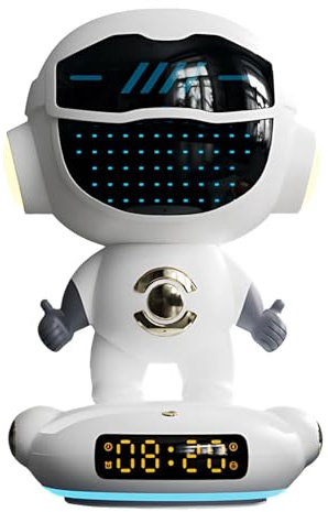 yeeplant Haut-parleur robot avec AI, horloge, veilleuse et alarme intelligente, sans fil, 8,1 pouces avec carte TF et entrée auxiliaire