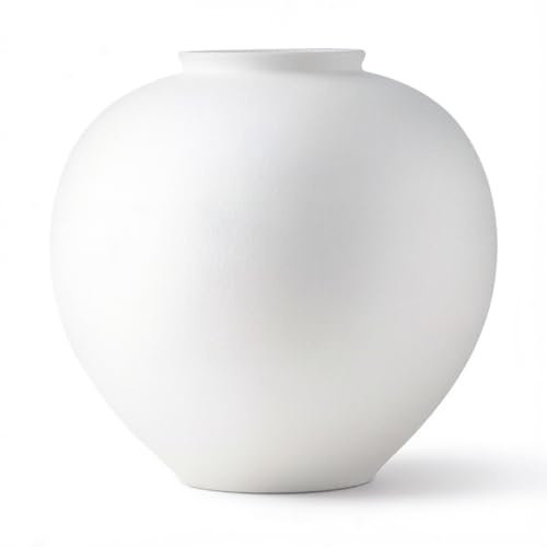 PEUZ Große weiße Keramikvase Einfache Moderne Kugelförmige Blumenvase aus Keramik Höhe 24 cm Dekorative Vase für Wohnzimmer, Schlafzimmer & Büro