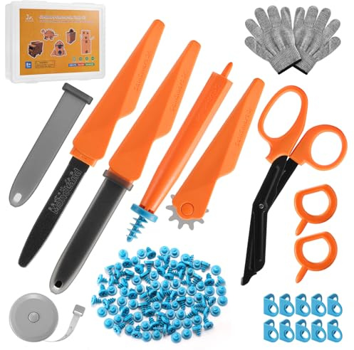 SainSmart Jr. Karton Werkzeug Kinder Set 120PCS – Starter Bastelset für Kinder, Einfaches Karton Basteln DIY, Kreativspielzeug & STEM Spielzeug, mit sicherem Cutter, Werkzeugbox & Maßband, ab 5 Jahren
