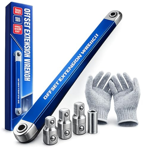 Liocwocne Pro - Offset Extension Wrench Set, 15-Inch Impact Ready Tight Reach Wrench with 1/4, 3/8, 1/2 Square Drive Adapters, High Torque Offset Wrenchs Impact for Hard-to-Reach Areas (1 PCS)