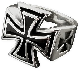 Fly Style Eisernes Kreuz Siegelring aus Edelstahl für Herren - Bundeswehr Herrenring, Ring Grösse:22.9 mm