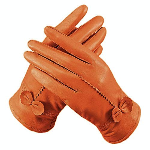 Gants de luxe Fletion - En cuir d'agneau - Avec doublure en polaire - Pour femme - Orange - taille unique