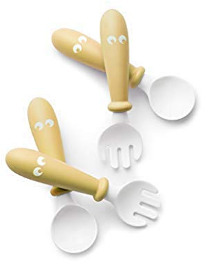 BabyBjörn Kinderlöffel und Gabel, 4 Teile, Blassgelb
