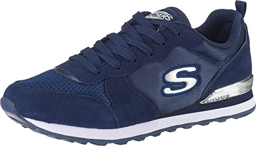 Skechers Women's Og 85 Gold'n Gurl Trainers, Navy Suede Mesh Nylon Silver Trim, 4.5 UK