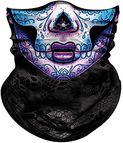 Obacle Skull Face Mask for Women Men Dust Wind UV Sun Protection Seamless Bandana Face Mask for Rave Festival Motorcycle Riding Biker Fishing Outdoor Running 3D Tube Mask (Women Purple Blue Face)