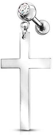 beyoutifulthings 1 Knorpel Ohr-stecker Kreuz-Anhänger Zirkonia Cartilage Labret Piercing-s Tragus Gold Silber Schwarz Edelstahl Schraub-Verschluss