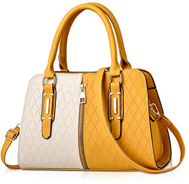NICOLE & DORIS Schultertasche Damen Mode PU Leder Schick Shopper Handtasche Umhängetasche Tote Handtaschen mit Quasten Gelb