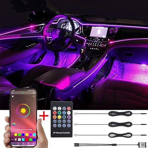 TABEN Decoración del Interior del automóvil luz RGB Remote + App Control Kit de iluminación Interior del automóvil con 8 Colores, Impermeable, Atmósfera Interior Tira de Luces de neón para automóvil