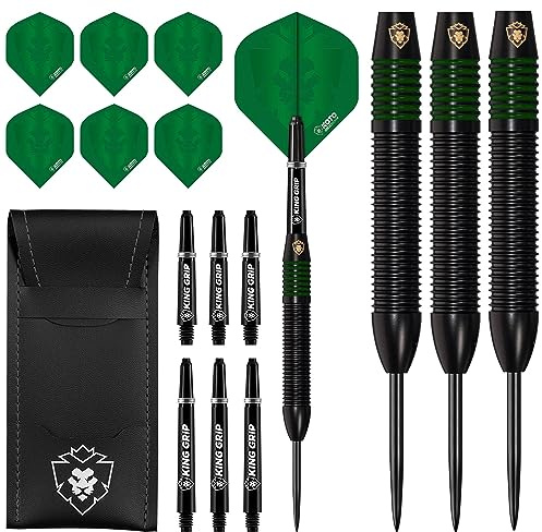 KOTO - Kingprove Black & Green Brass Darts Darts 22 G, Grün, Darts Set inkl. 3 Barrels,Flights + Shafts & Dartwallet, Fester Ringgrip