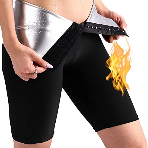 Nano Hertz - Shorts Sauna - Pantalon de sport chaud avec effet minceur - Pantalon thermique, de sudation - Pour sauna, jogging, course - Femmes et filles, Noir , XL
