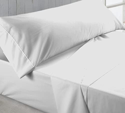 LEBENGOOD Sábanas 90x190/200 - Juego Sábanas Blancas 3 Piezas, Ropa de Cama 90, Sábana Bajera, Sábana encimera y Funda de Almohada, 50% Algodón (Polialgodón, 90x190/200)