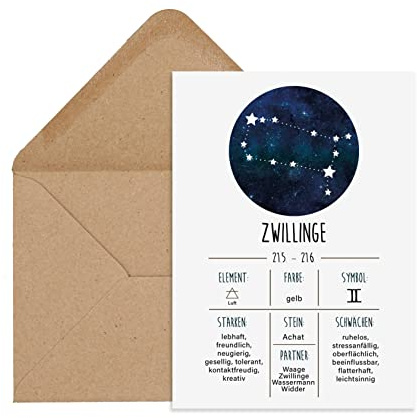 Nastami Postkarte mit Umschlag Sternzeichen Karte (Zwillinge)