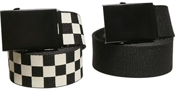 Urban Classics Unisex Check And Solid Canvas Belt 2-Pack