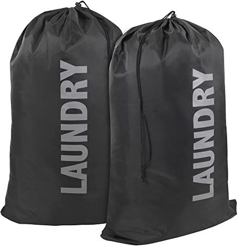 Washable Drawstring Laundry Bags 2 Pack Extra Large Heavy Duty College Dorm Dirty Laundry Clothes Travel Bag and Gym Clothes Bag for Guys and Girls (Black Laundry)