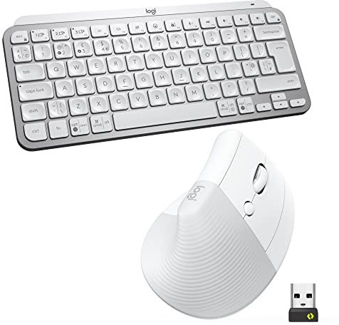 Logitech MX Keys Mini Keyboard and Lift Vertical Ergonomic Mouse Combo - Wireless, Backlit Keys, Bluetooth or Logi Bolt USB receiver, Quiet, Windows/macOS/iPadOS, Laptop, PC, QWERTY UK - White | Wireless, Backlit Keys, Bluetooth or Logi Bolt USB receiver, Quiet, Windows/macos/ipados, Laptop, PC, QWERTY UK - White