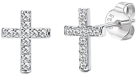 Chriscoco 925 Sterling silber Kreuz Ohrringe für Damen und Herren Zirkonia Kleine Winzige Kreuz Ohrstecker Hypoallergen