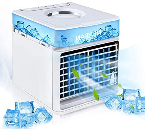 VVLXRIC Ventilador Enfriador De Aire PortáTil - 7 Luces De Colores Aire Acondicionado para Camper, Utilice Solo Agua Limpia Mini Climatizador - Oficina En Casa Trabajo Al Aire Libre