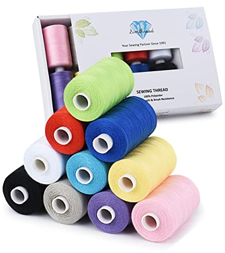 Simthread Allzweck-Nähgarn, 10 Spulen Größe 40D/2 Polyester-Nähgarn zum Nähen, Quilten und für die Nähmaschine - Praktische Polyester-Nähgarne für die Nähmaschine, je Spule 1000 Yards(Grundfarbserie)