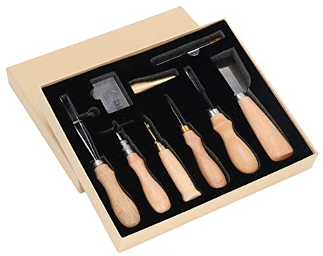 Leathercraft Edge Beveler Schälmesser mit Holzgriff Lederbearbeitungswerkzeuge, Leder Groover Tool, DIY handgenähtes Lederhandwerk Lederwaren Set Lederwerkzeugsatz