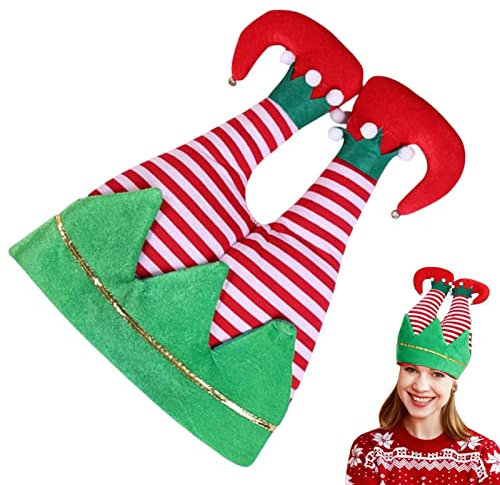 Weihnachtsmütze für Party – Filz Elch Elf Rote Hosen Streifen Beine Hüte – Weihnachten Lustige Hässliche Party Hut Urlaub Hut für Erwachsene Kinder Weihnachten